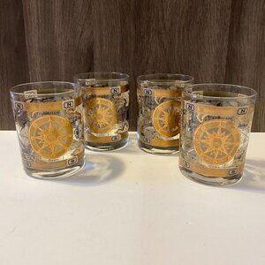 VTG Mid-Century Cera 22K Gold World Atlas Maps Double Old Fashioned Glasses (4)